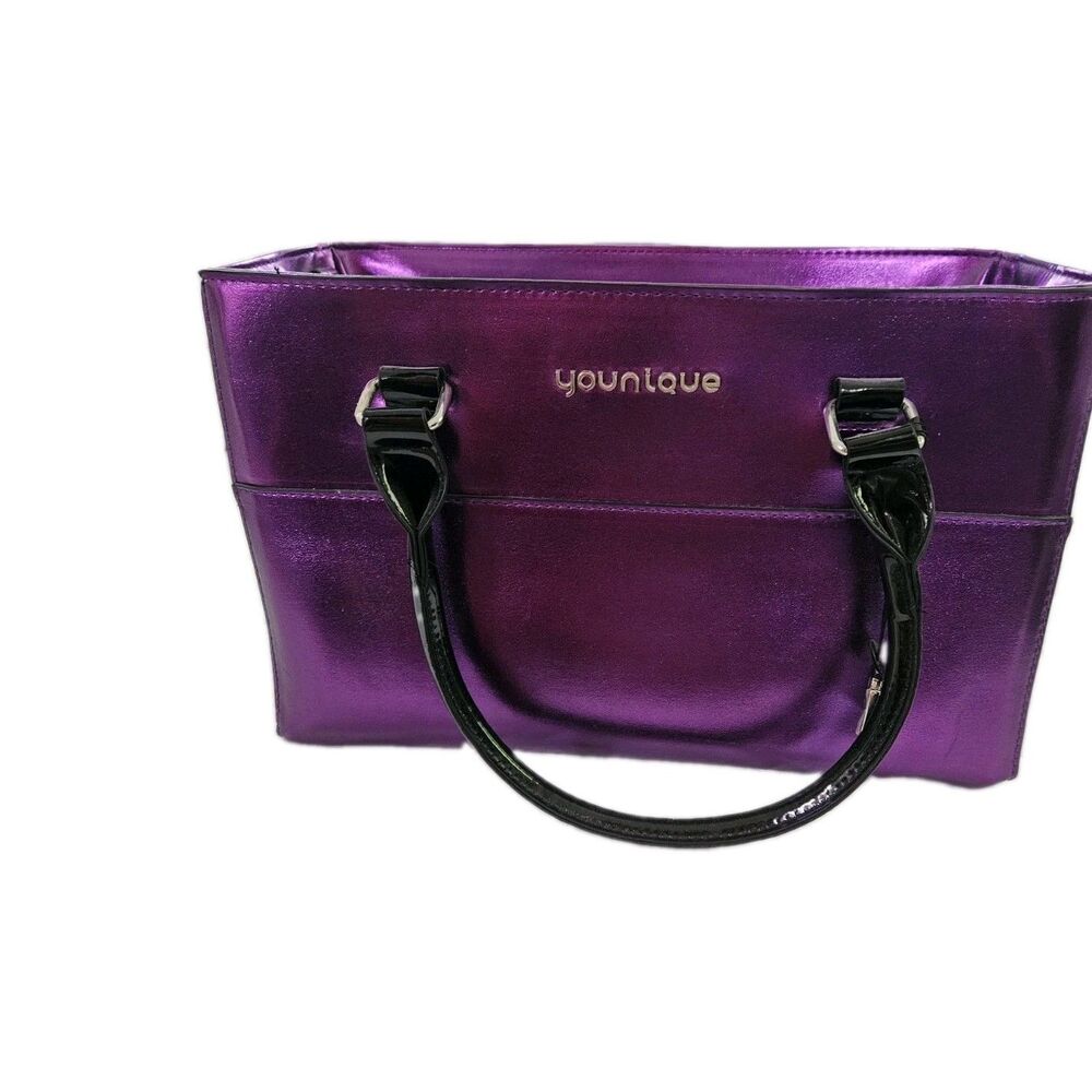 Younique Purple Metallic Cosmetic Handbag Purse Tote Great Condition